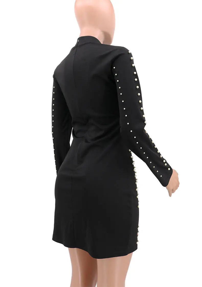 2022 New Fashion Mature Women Bandage Dress Wholesale Pearls Beading Long Sleeve Casual Dress