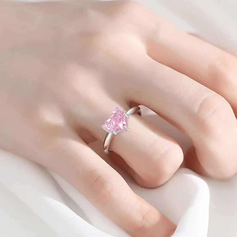 Fine Luxury 925 Sterling Silver Female Ins Wind Heart- Shaped Zircon Necklace Set Pink Diamond Trendy Style for Weddings Parties