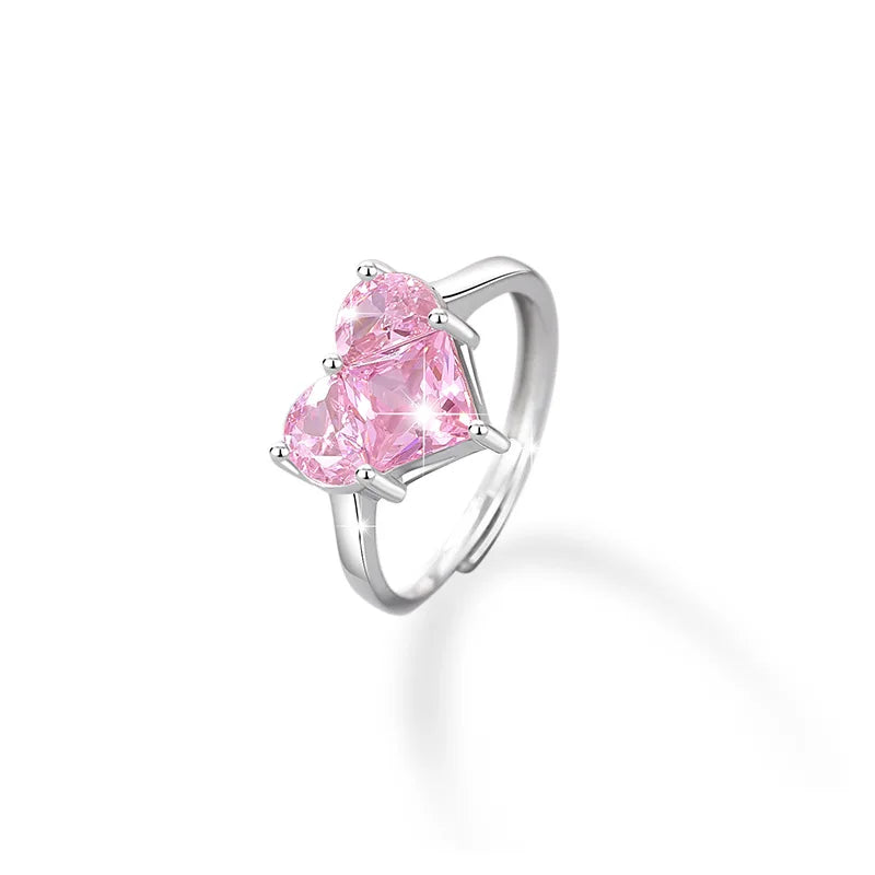 Fine Luxury 925 Sterling Silver Female Ins Wind Heart- Shaped Zircon Necklace Set Pink Diamond Trendy Style for Weddings Parties