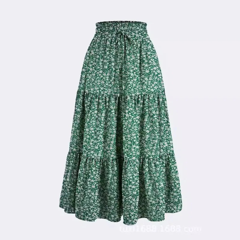 Vintagew Skirts European American Printed Elastic Waistband Empire A Line Bohemian Holiday Fashion Sweet Skirt