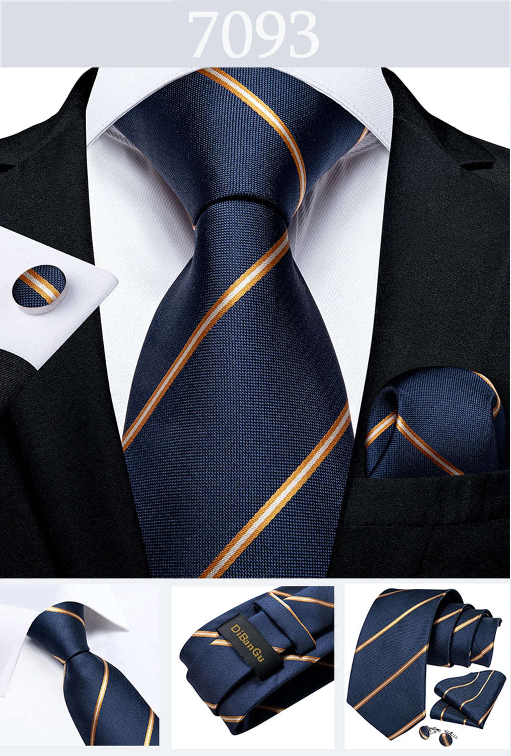Gold Black Striped Silk Neck Ties