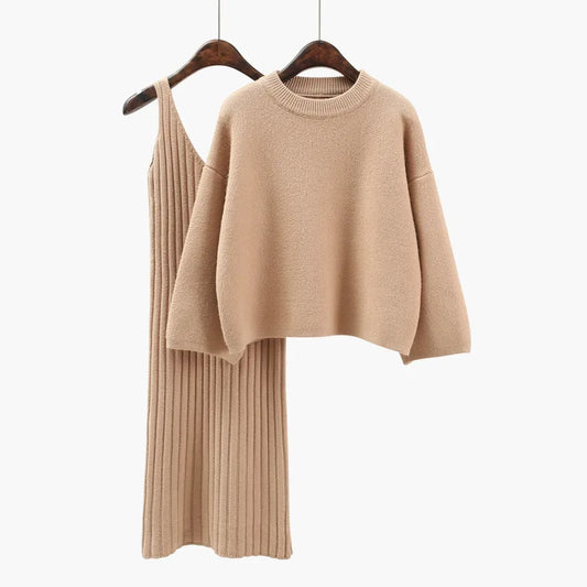 2710-XUJO- Knitted Two Piece Sweater Dress Lady Winter Teen Girl Jumper Pullovers Suit Twin-sets