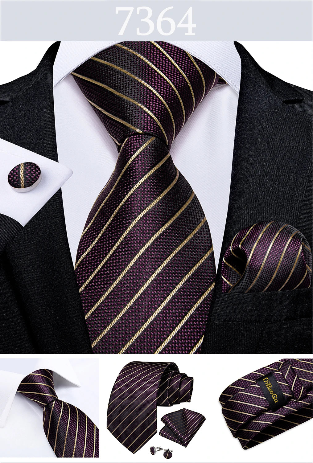 Gold Black Striped Silk Neck Ties