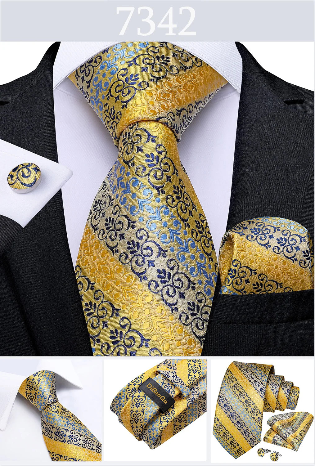 Gold Black Striped Silk Neck Ties