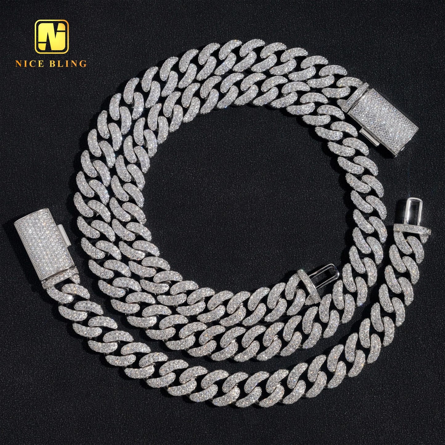 Wholesale Iced Out Hip Hop Necklace 2 Rows Round Shape 13mm Cuban Link Chains Gold Plated Brass 5a  CZ Diamond Necklace Bracelet