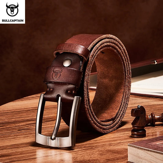 Bullcaptain Luxury Belts Men Leather Belts Genuine Men's Real Leather Ratchet Dress Belt with Automatic Buckle
