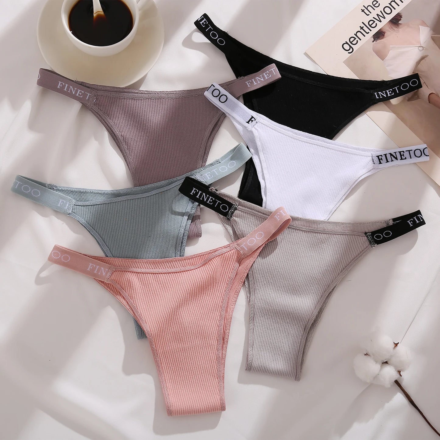 5PCS/Set Sexy Lingerie Women Cotton Panties Finetoo Letter