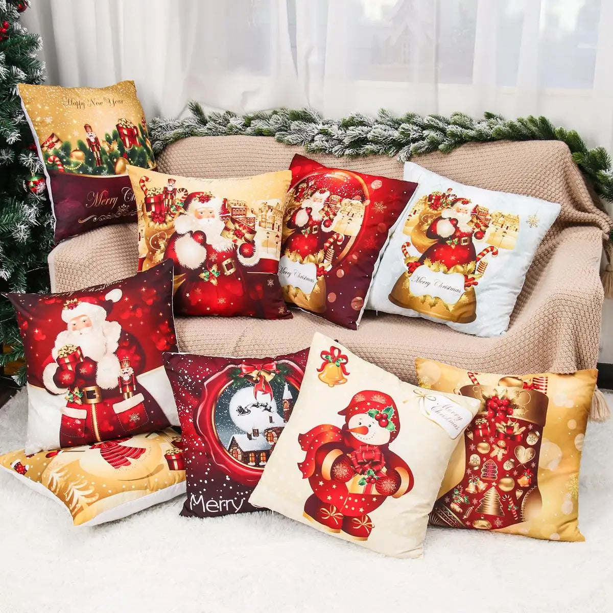 NewPillow Cover, Christmas Plaid Letter Santa Claus Print Square Pillowcase Pillow Accessories for Living Room Bedroom