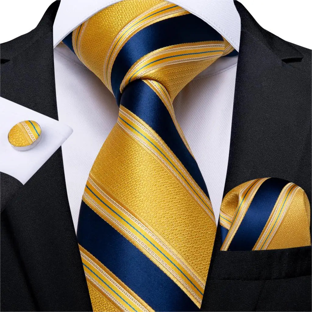 Gold Black Striped Silk Neck Ties
