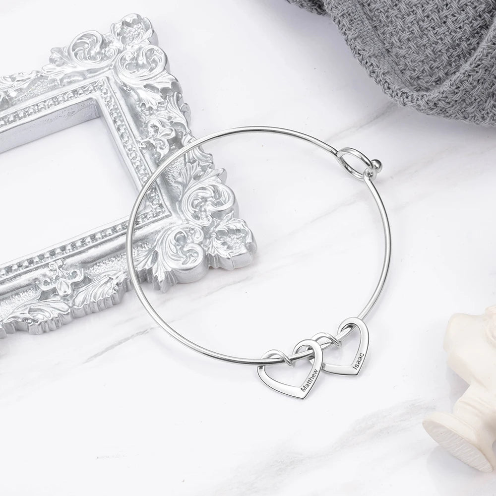 Personalized Engraving Name Heart Charms Bracelets