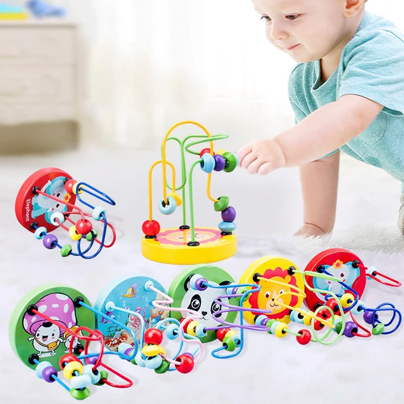 Montessori Wooden Toys Wooden Circles Bead Wire Maze Roller Coaster Toys Educational Wood Puzzles Boys Girls Kid Toy 6 Months