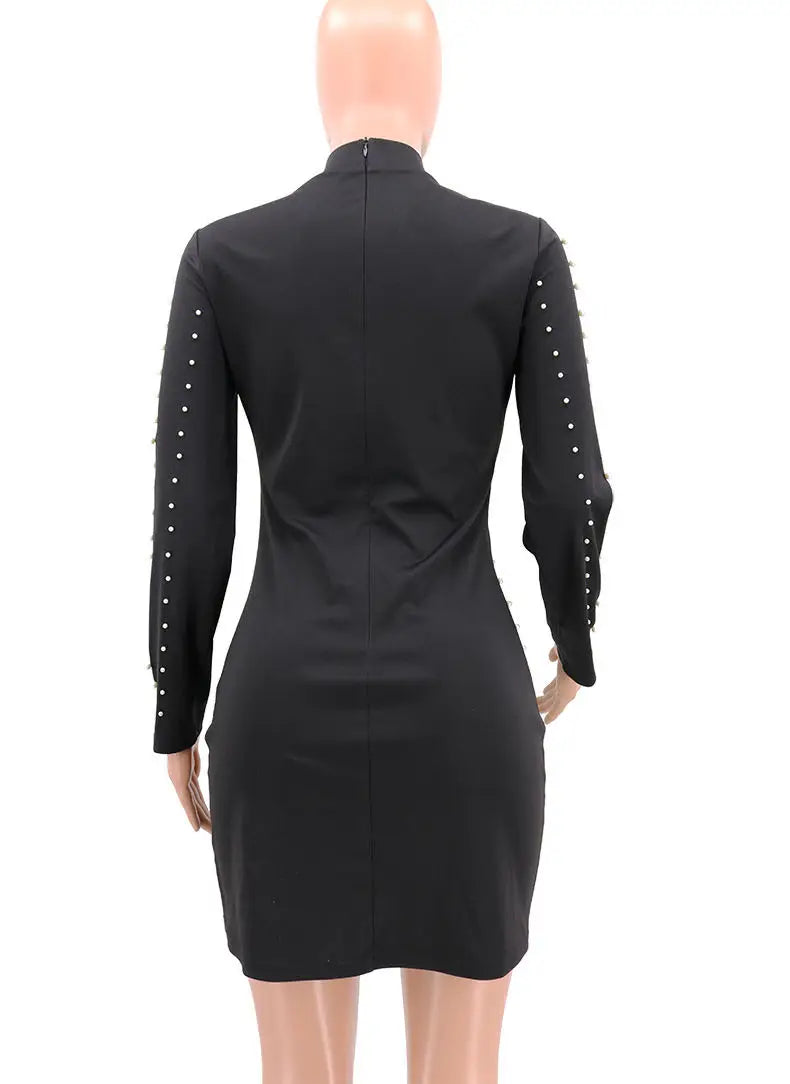 2022 New Fashion Mature Women Bandage Dress Wholesale Pearls Beading Long Sleeve Casual Dress