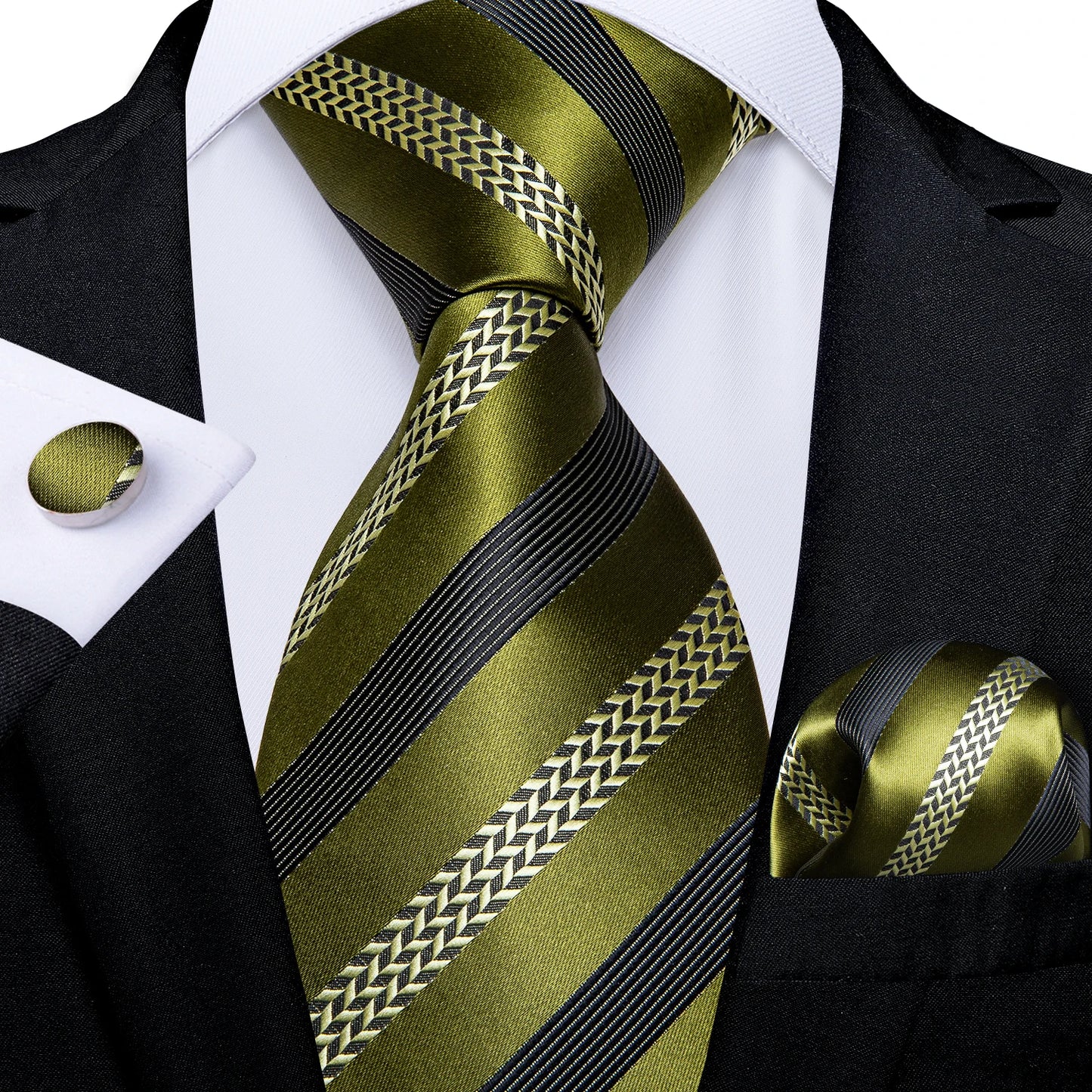 Gold Black Striped Silk Neck Ties