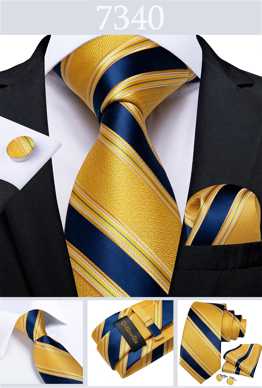 Gold Black Striped Silk Neck Ties