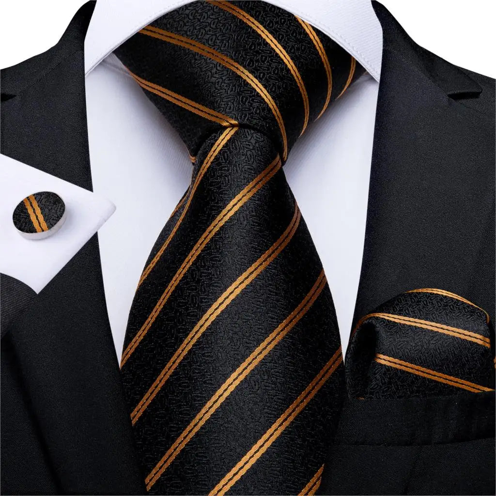 Gold Black Striped Silk Neck Ties