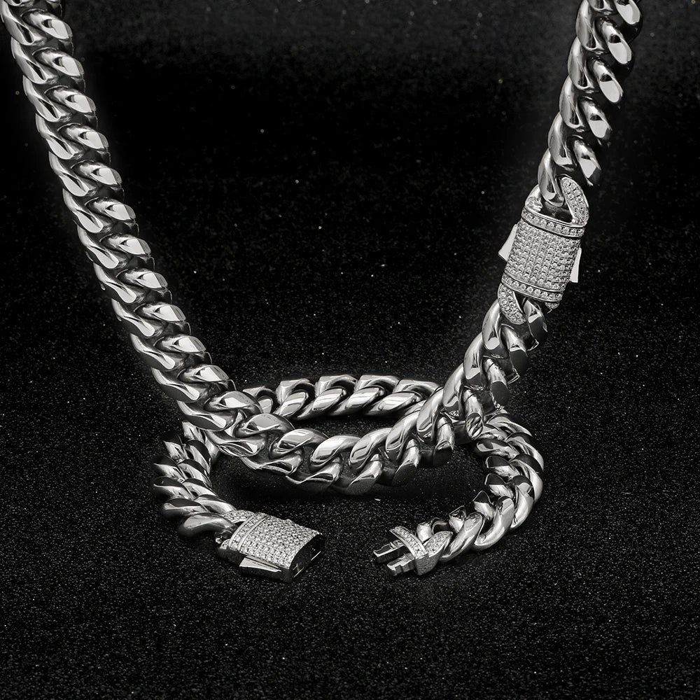 NUOYA High Quality Stainless Steel Cuban Link Chain 18K Gold Plated Miami Cuban Link Chain Necklace Men's Hip Hop Jewelry