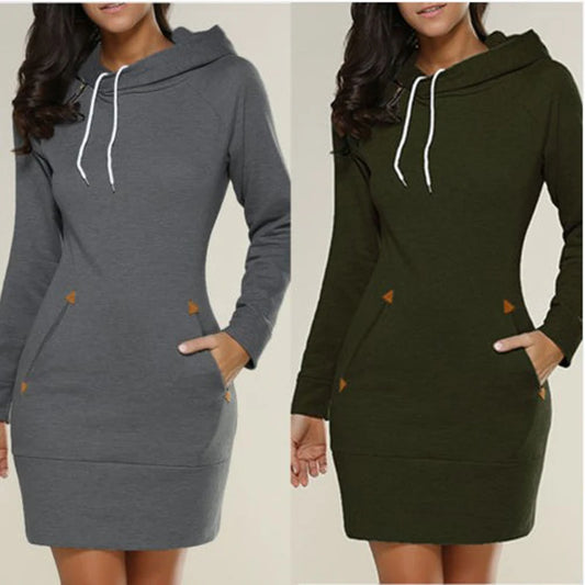 Knee-Length Pockets Dress Hooded