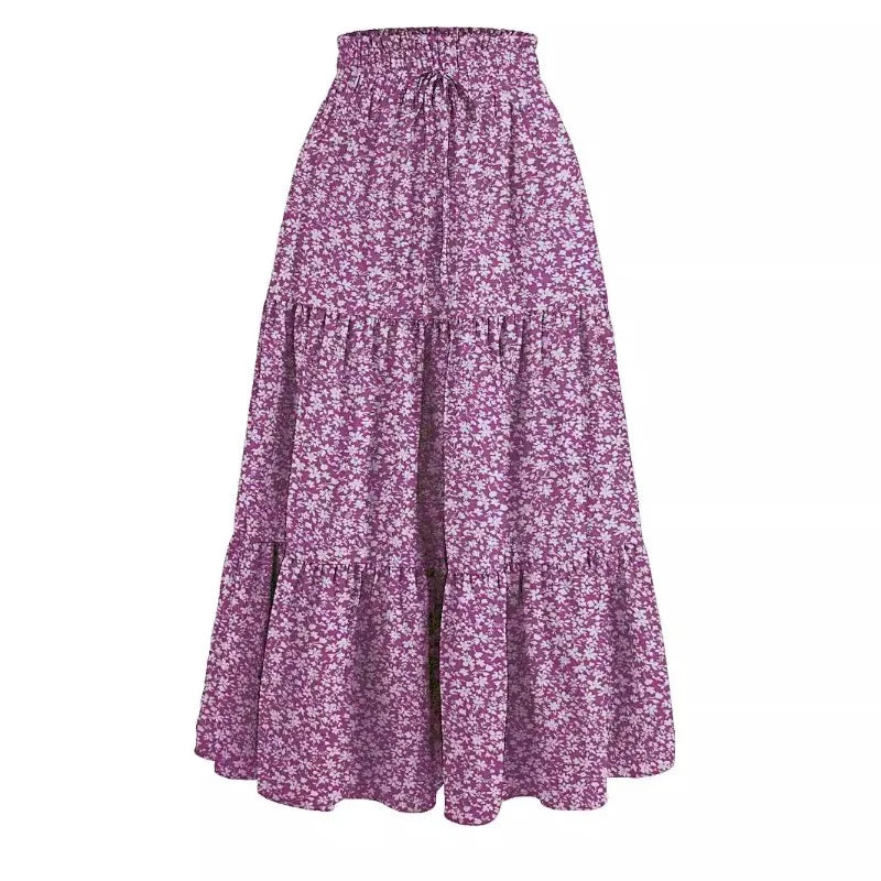 Vintagew Skirts European American Printed Elastic Waistband Empire A Line Bohemian Holiday Fashion Sweet Skirt