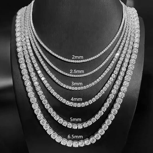 Luxury Hip Hop Fine Jewelry 925 Sterling Silver 2mm 3mm 4mm 5mm 6.5mm VVS Moissanite Diamond Tennis Chain Necklace for Men Women