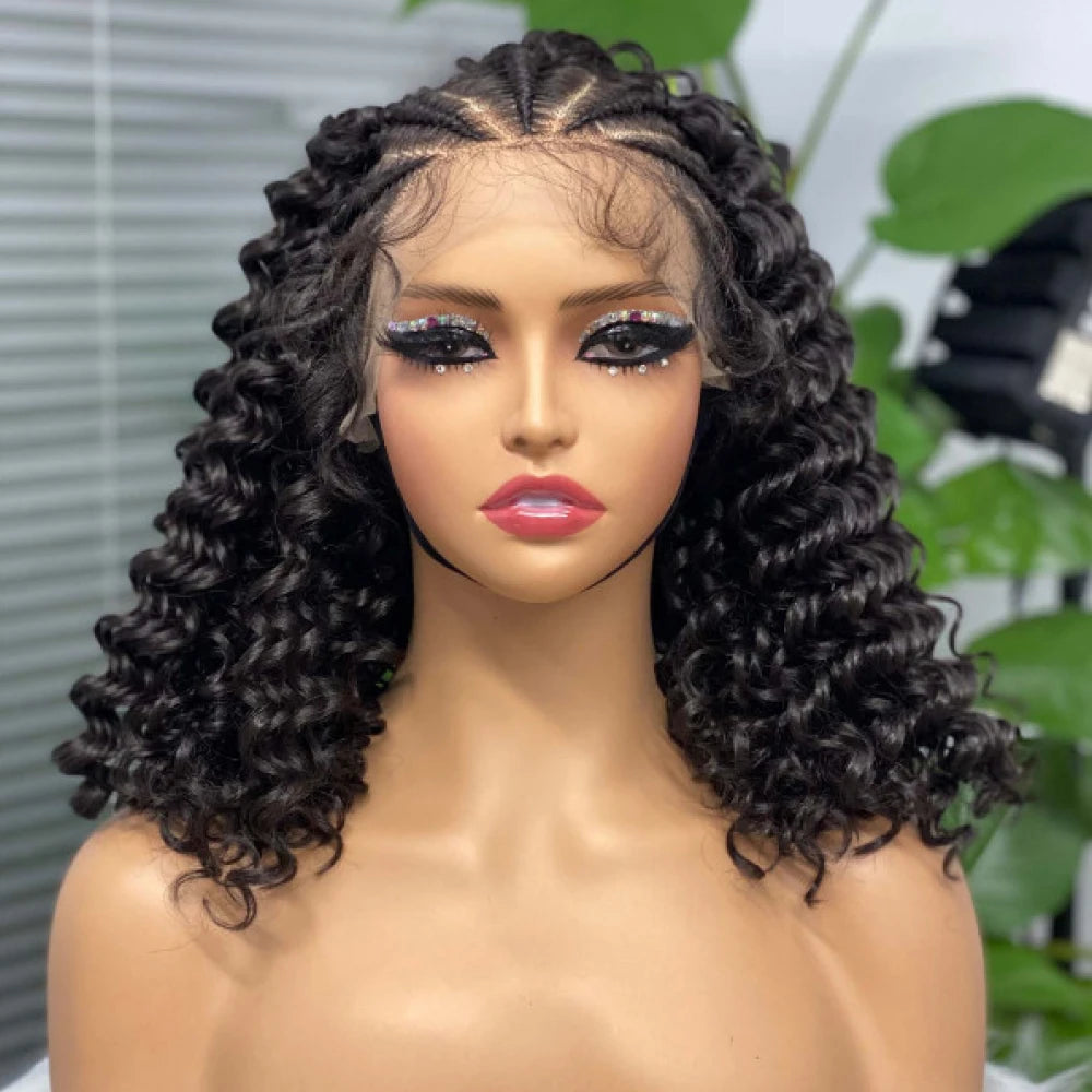 Jennifer 16Inch Braided Wigs Premium Synthetic Fiber Deep Wave Short Bob  Deep Wave Short Bob Braided Wigs