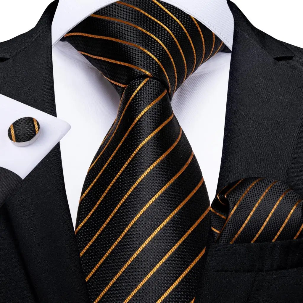 Gold Black Striped Silk Neck Ties