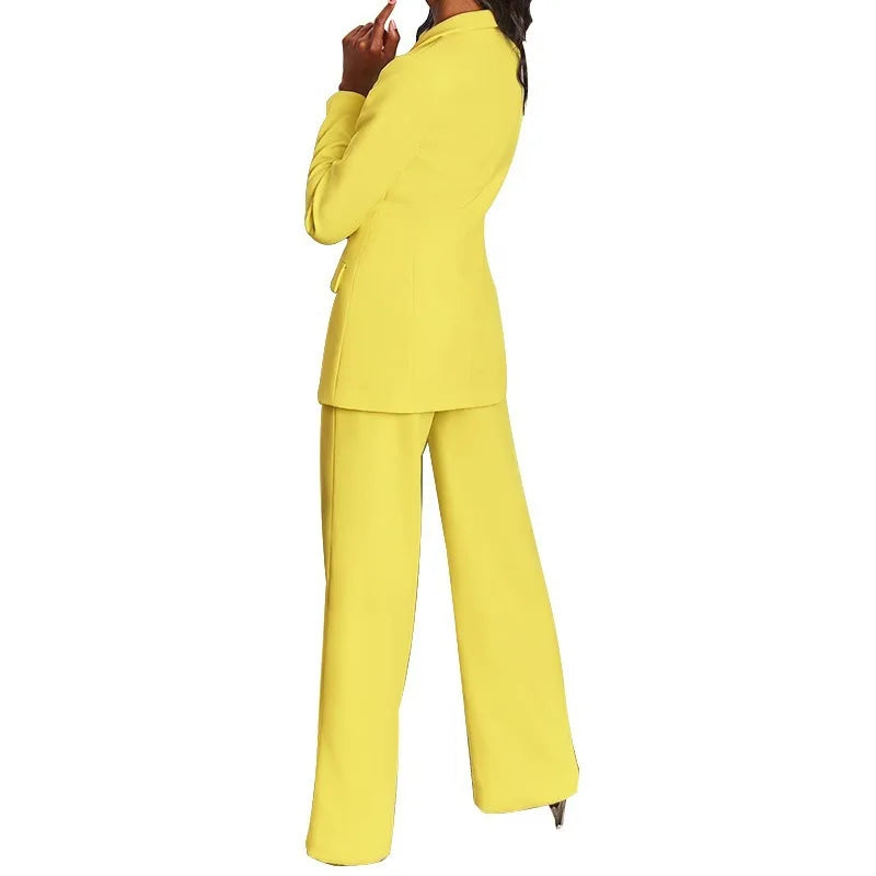 2025 European American Fashion Women's Elegant Blazer Suit Set Cross-Border Spring Autumn Slim Lapel Cardigan Button Decoration