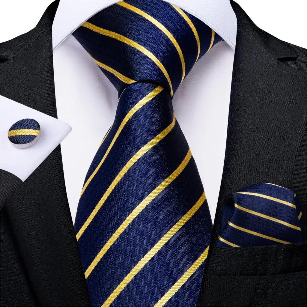 Gold Black Striped Silk Neck Ties