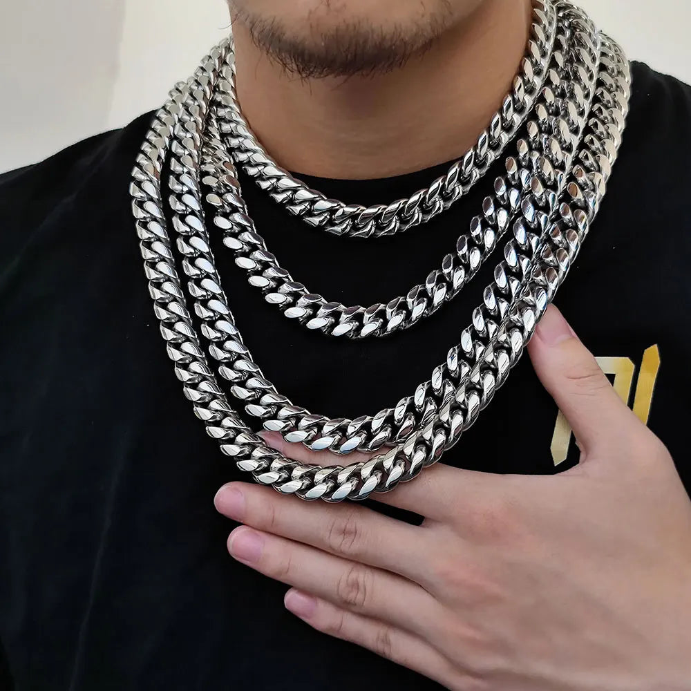 NUOYA High Quality Stainless Steel Cuban Link Chain 18K Gold Plated Miami Cuban Link Chain Necklace Men's Hip Hop Jewelry