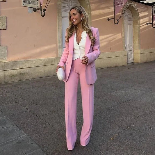 OUDINA  Fashion Elegant Single Button Loose Women Suits Jackets Two Piece Suit