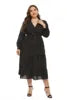 Women Casual Loose Dot Printing Pleated Midi Dress Long Sleeve Dresses Ruched Front Tie Swing Elegant Dress