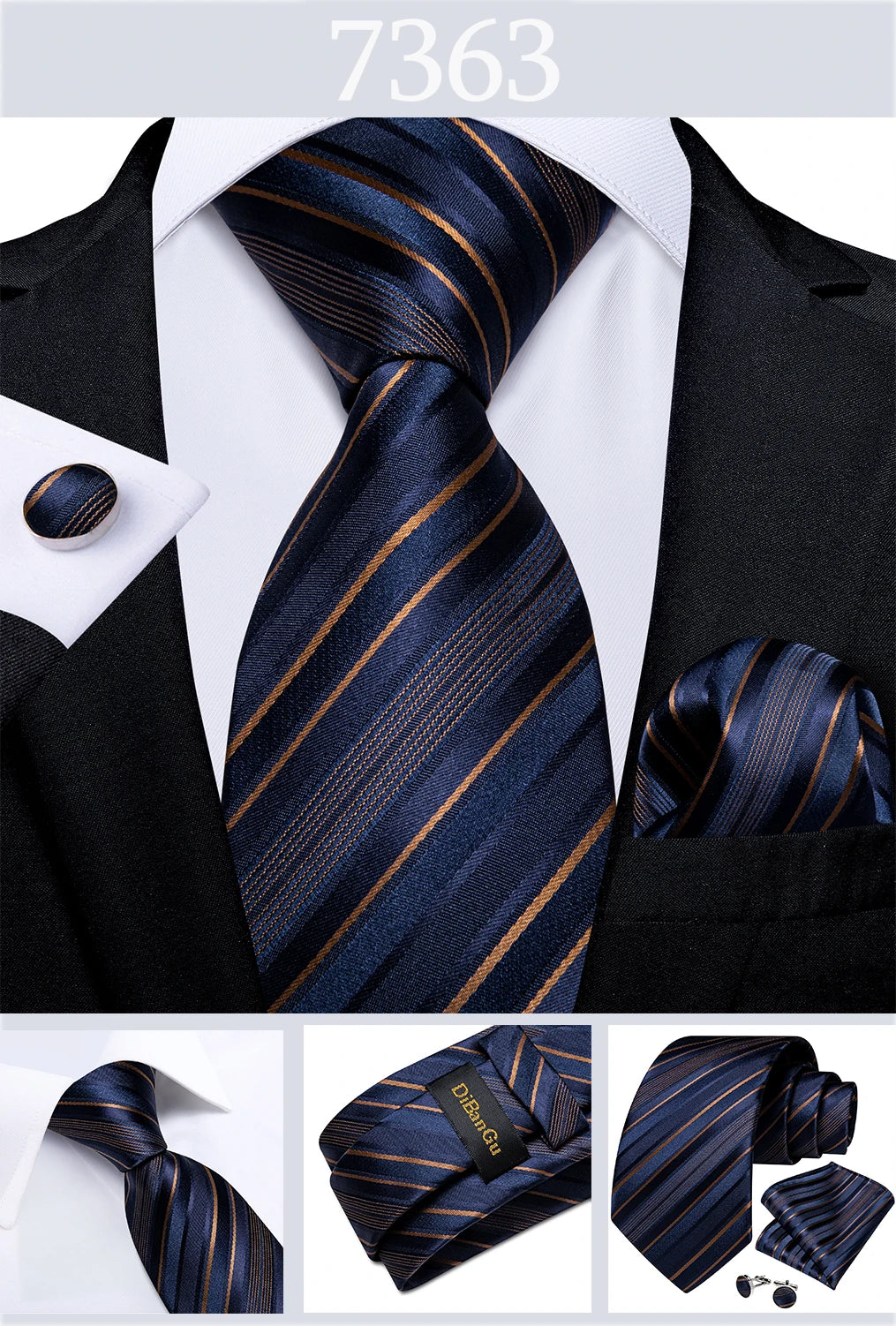 Gold Black Striped Silk Neck Ties