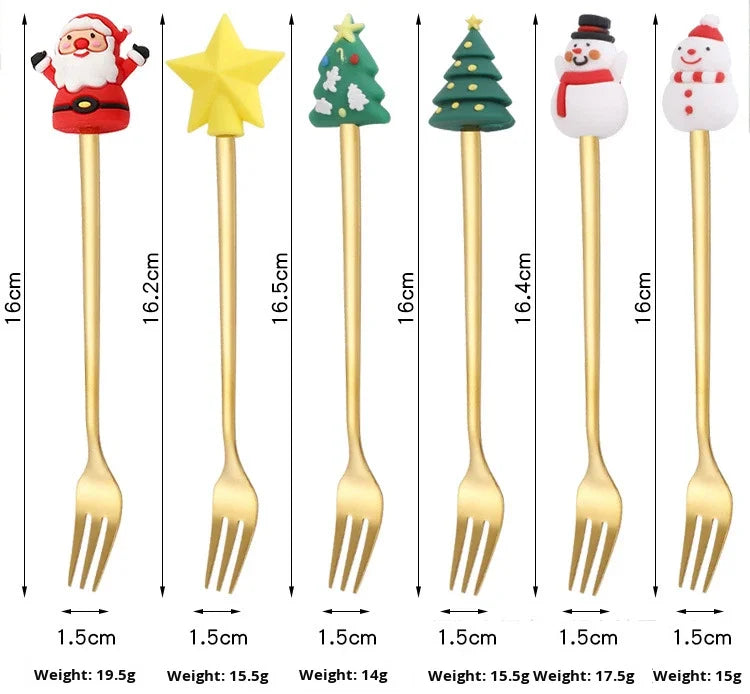 Christmas Tableware Santa Elk Doll Dessert Spoons Fork 2pcs Set One Gift Set Box