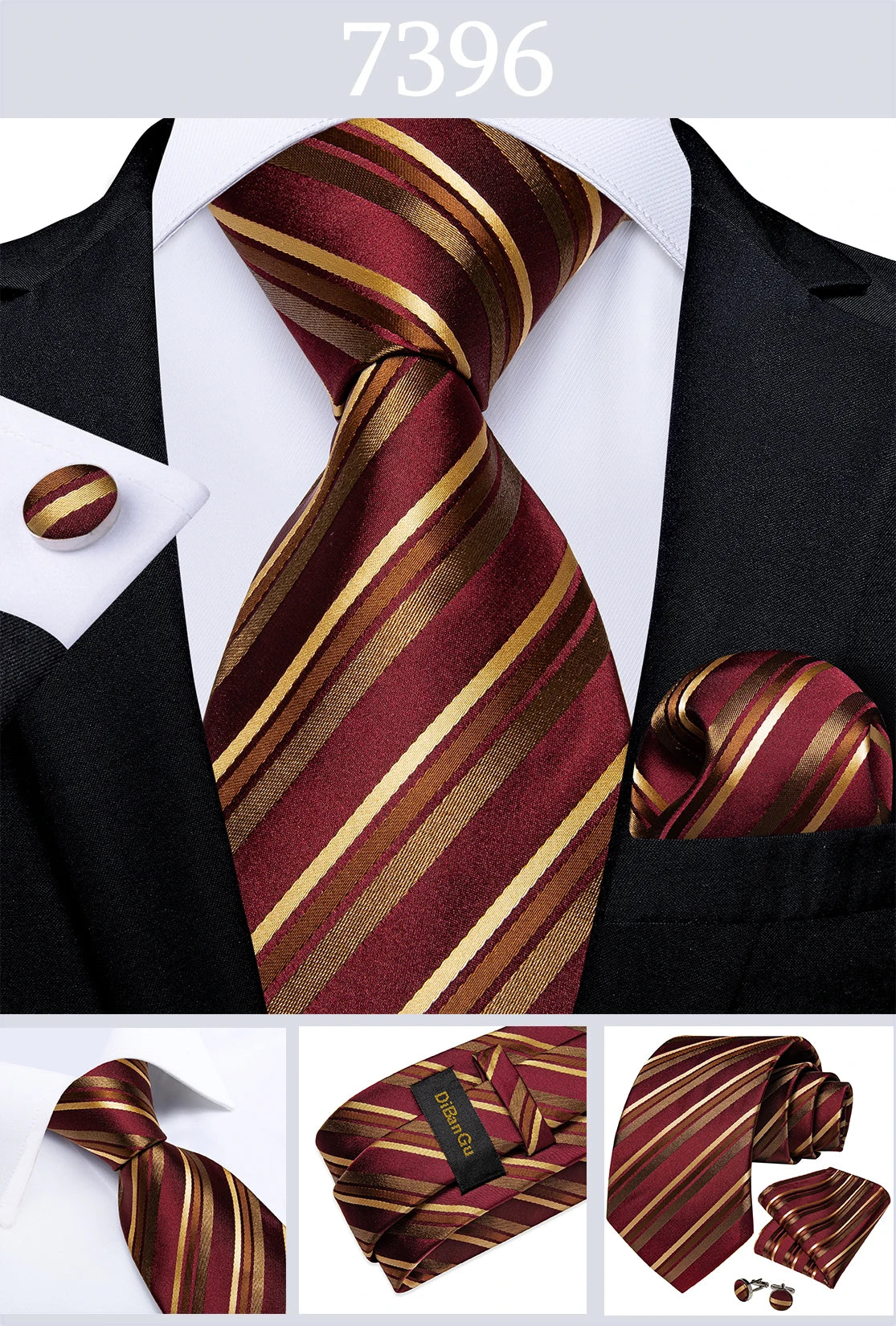 Gold Black Striped Silk Neck Ties