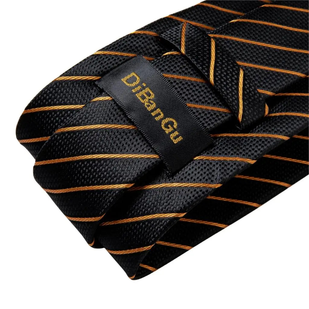 Gold Black Striped Silk Neck Ties
