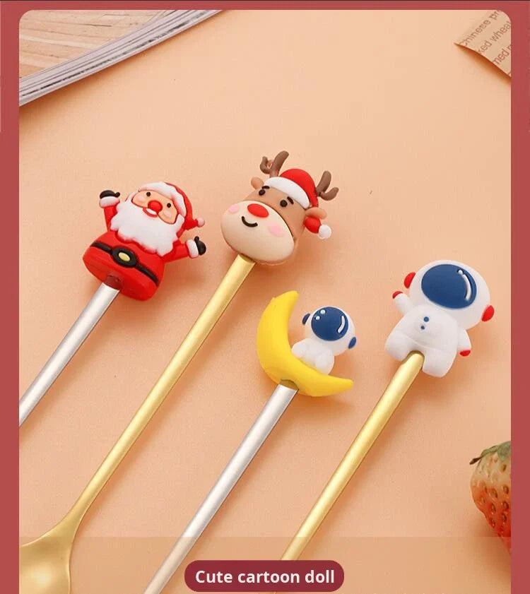Christmas Tableware Santa Elk Doll Dessert Spoons Fork 2pcs Set One Gift Set Box