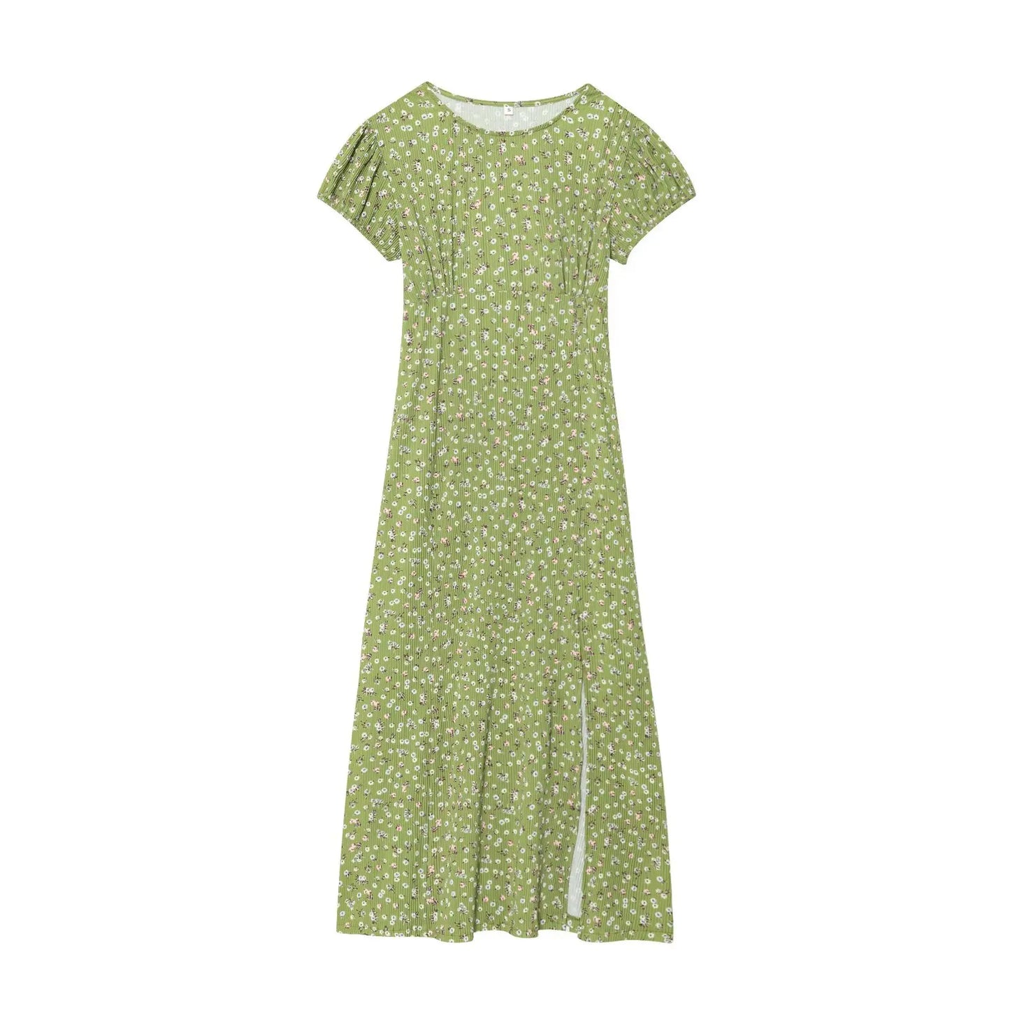 Women 2025 Autumn New Fashion Side Split Bubble Short Sleeve Straight Tube Dress Vintage Casual Female Dresses