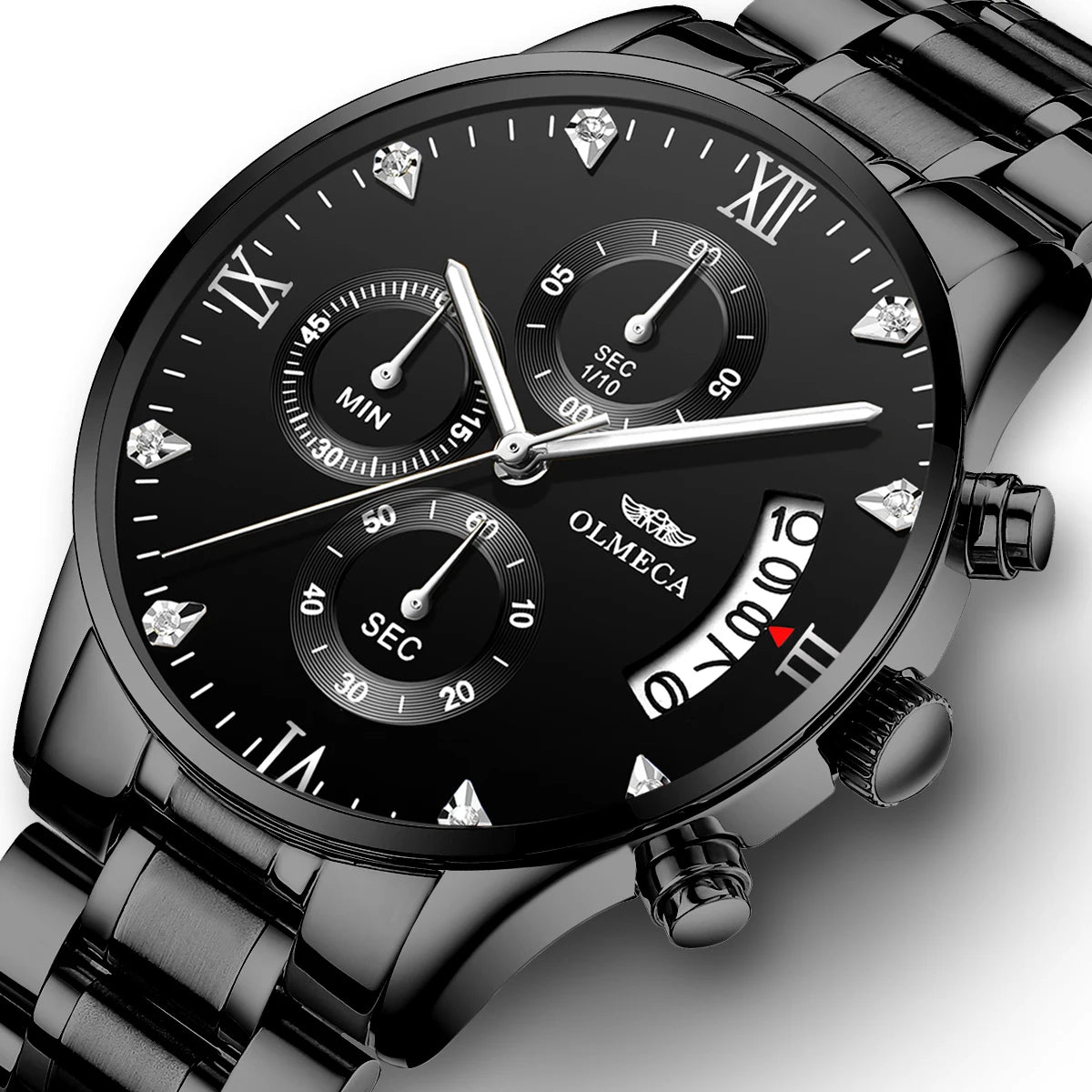 OLMECA 0878 New Design Gold Male Quartz Watch Designer Stainless Steel Band 3 Dials Chronometer Character Running Watch Set