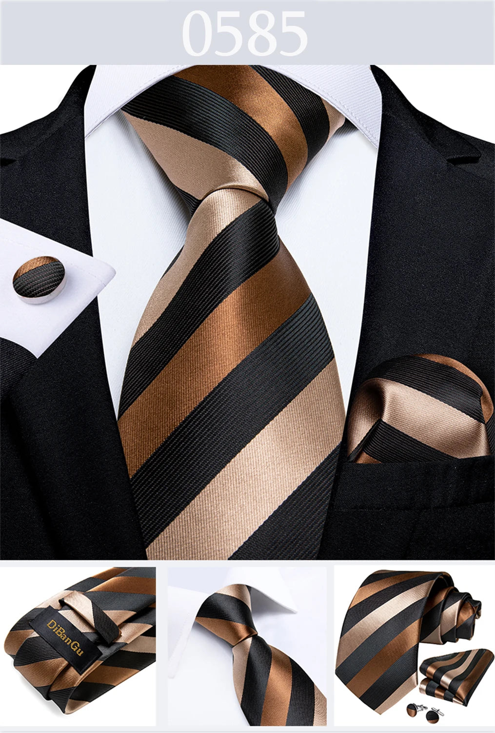 Gold Black Striped Silk Neck Ties