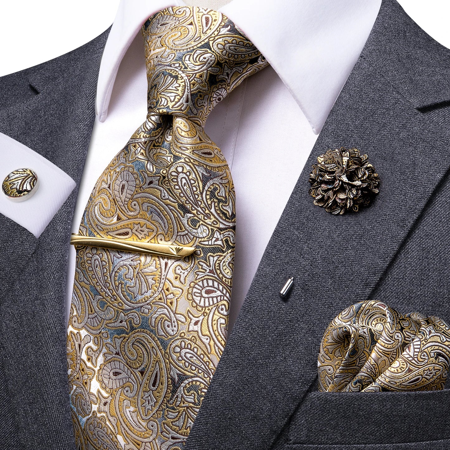 Hi-Tie Yellow Brown Paisley Tie