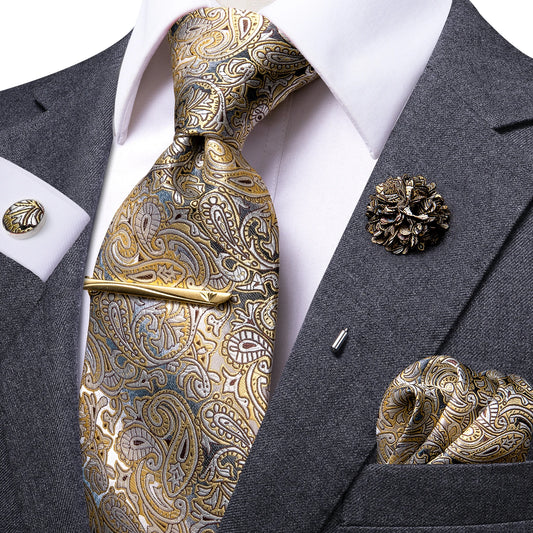 Hi-Tie Yellow Brown Paisley Tie