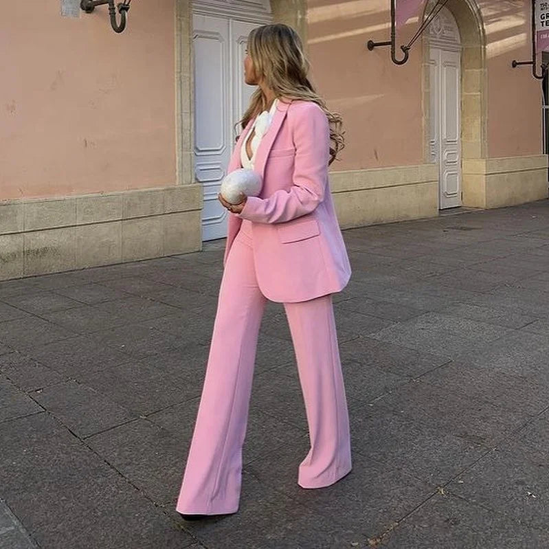 OUDINA  Fashion Elegant Single Button Loose Women Suits Jackets Two Piece Suit