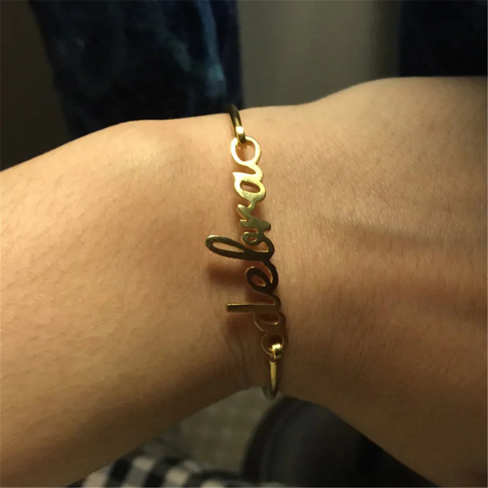 Personalized Custom Cuff Bangles Women Men Rose Gold