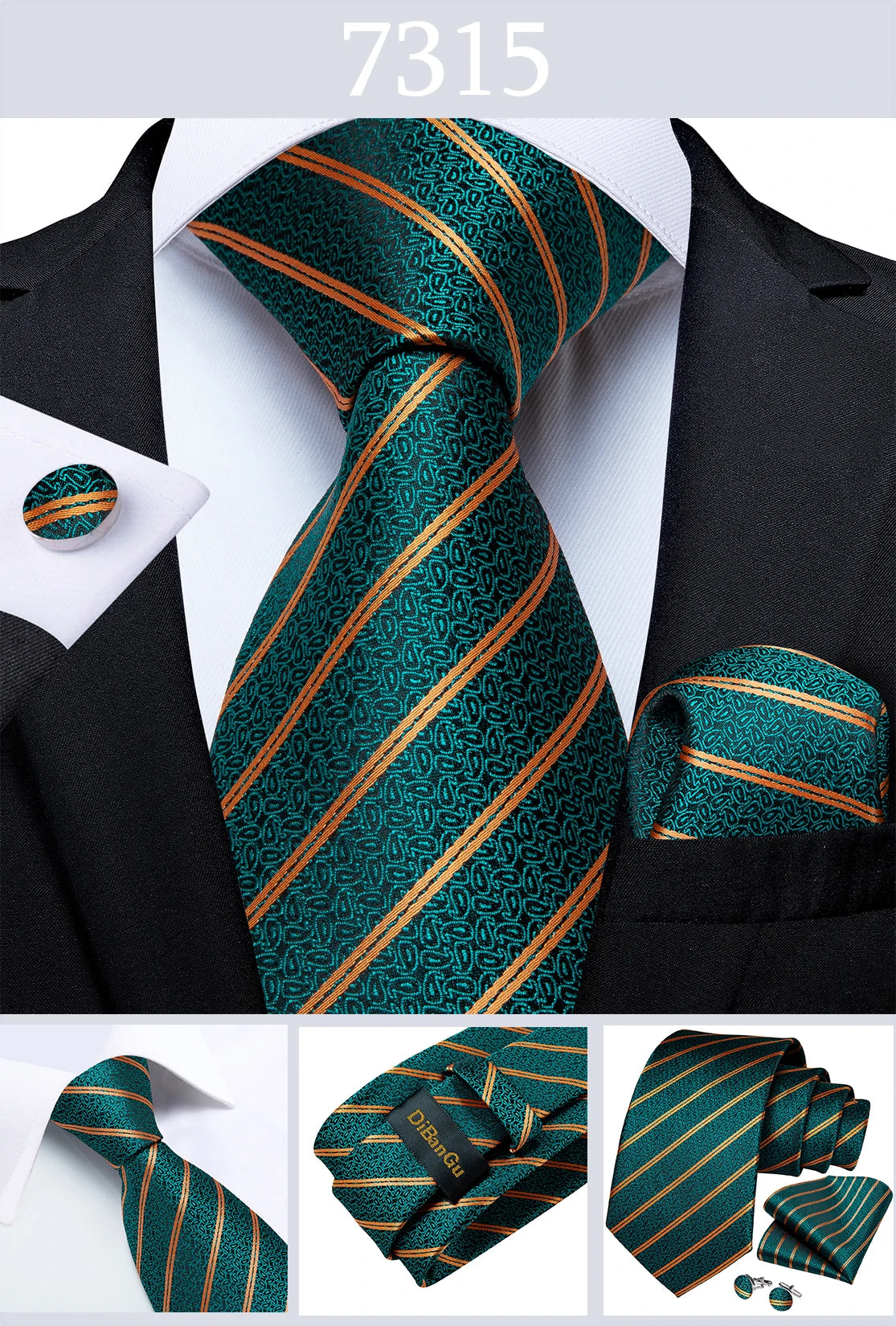 Gold Black Striped Silk Neck Ties