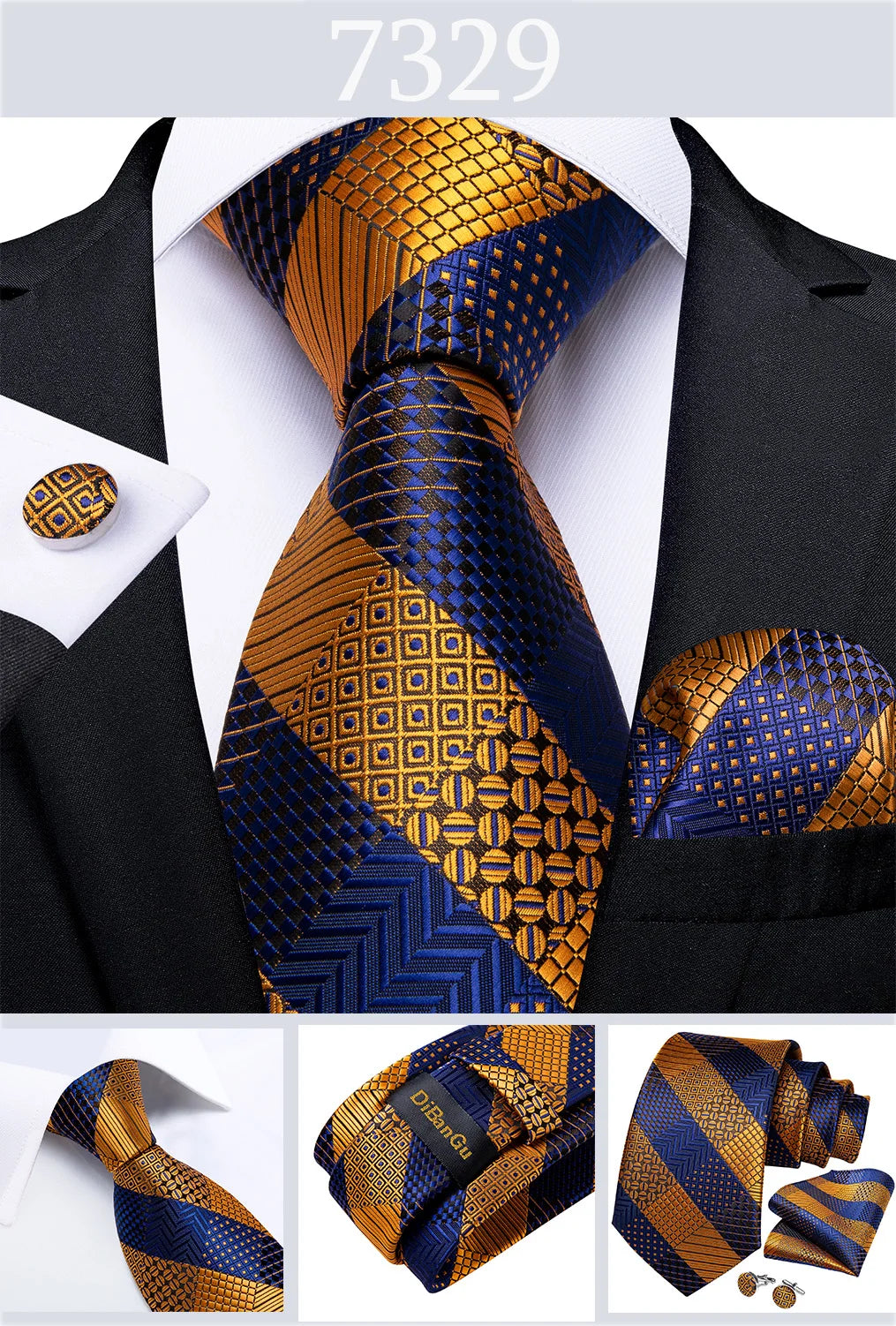 Gold Black Striped Silk Neck Ties