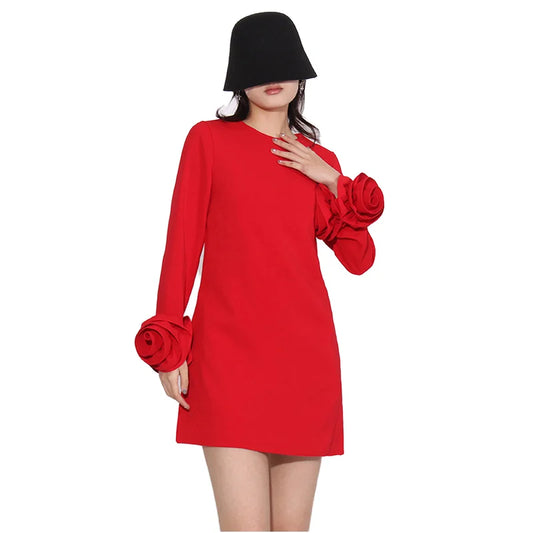 Women Loose Party Red Light Mature Flower Dresses