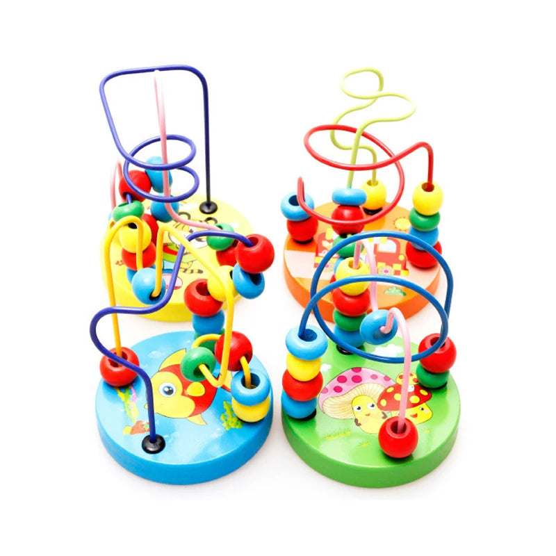 Montessori Wooden Toys Wooden Circles Bead Wire Maze Roller Coaster Toys Educational Wood Puzzles Boys Girls Kid Toy 6 Months