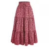 Vintagew Skirts European American Printed Elastic Waistband Empire A Line Bohemian Holiday Fashion Sweet Skirt