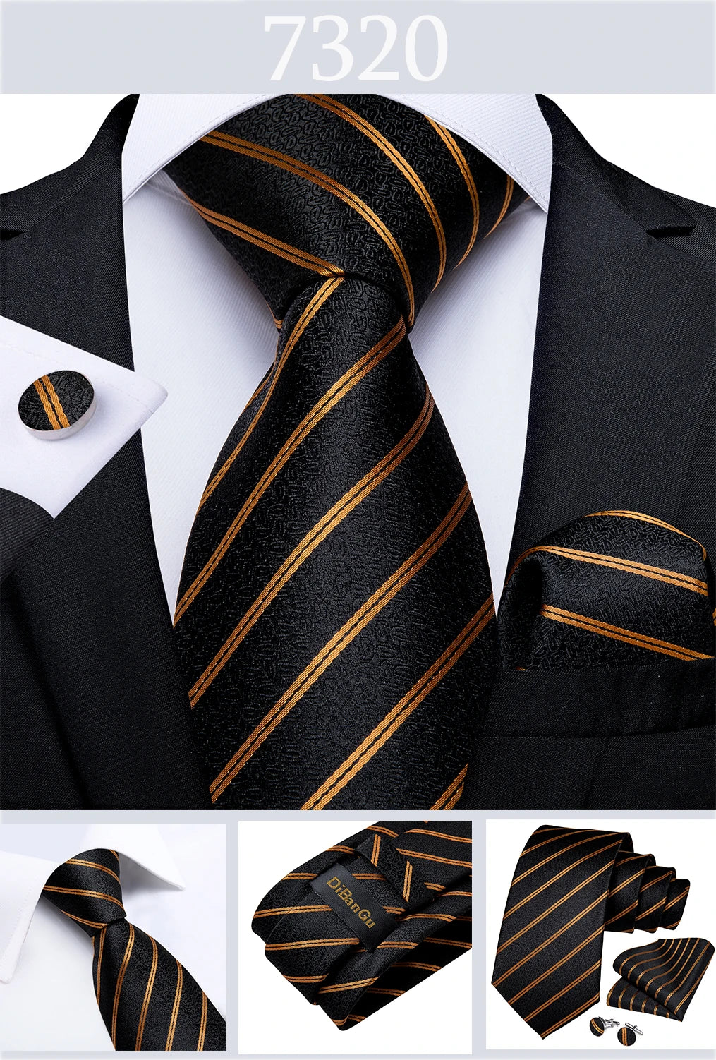 Gold Black Striped Silk Neck Ties