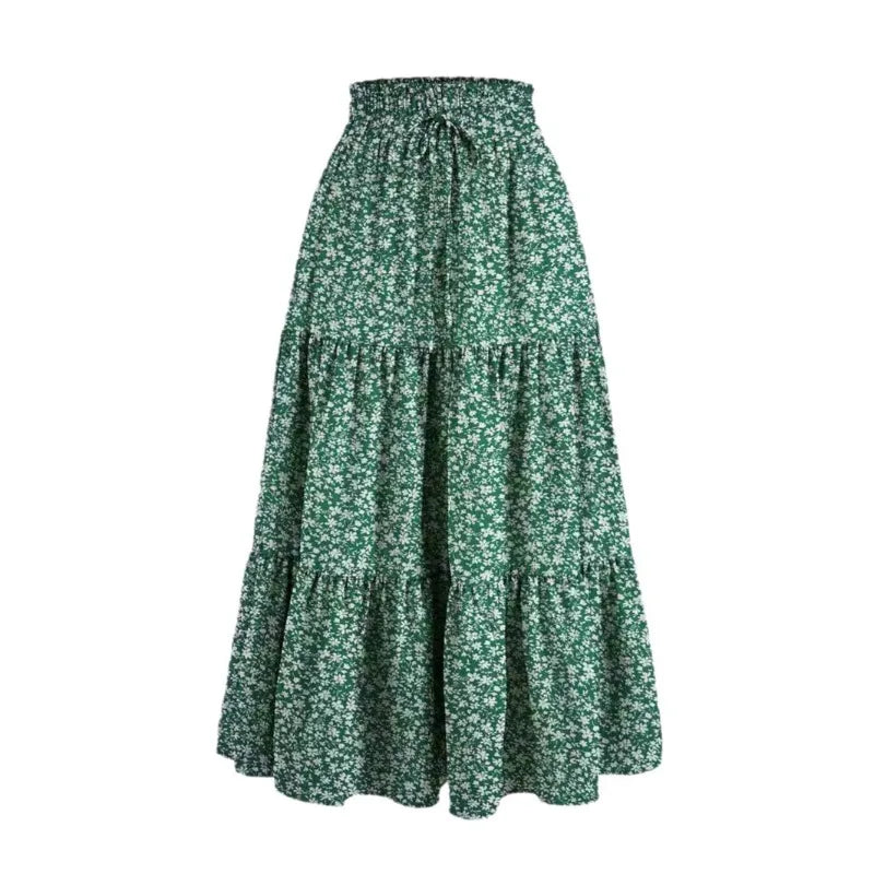Vintagew Skirts European American Printed Elastic Waistband Empire A Line Bohemian Holiday Fashion Sweet Skirt