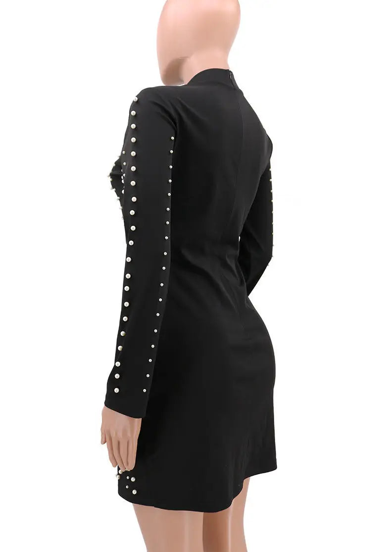 2022 New Fashion Mature Women Bandage Dress Wholesale Pearls Beading Long Sleeve Casual Dress